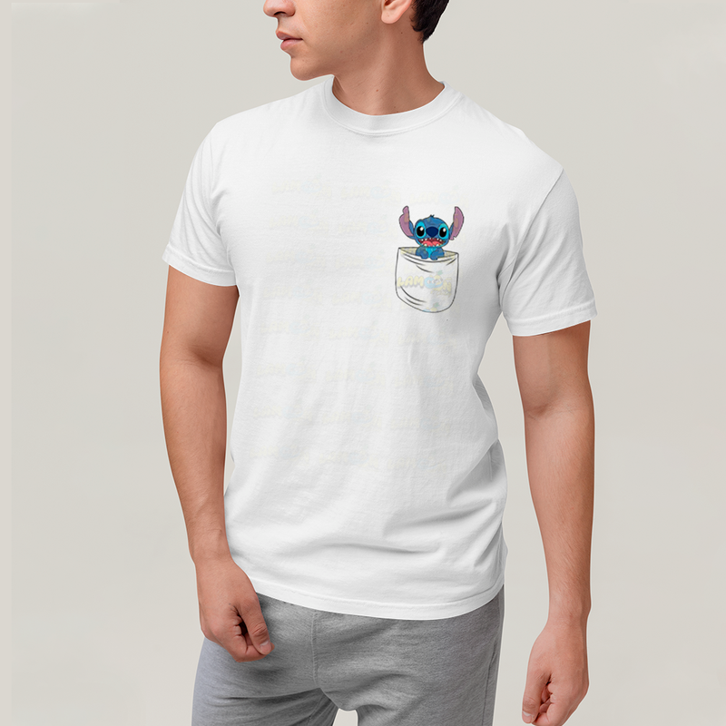 Camiseta Algodão Unissex T shirt Lilo & Stitch Bolso