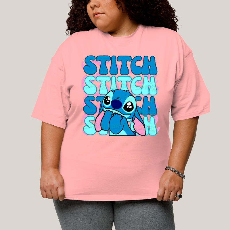 Camiseta Plus Size Algodão Unissex T shirt Lilo & Stitch Orelha Caida