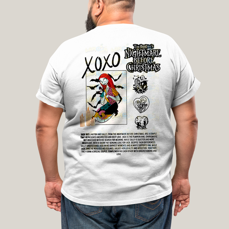 Camisa Algodão Unissex T shirt PLus Size Jack Skellington & Sally BFF ou casal FC