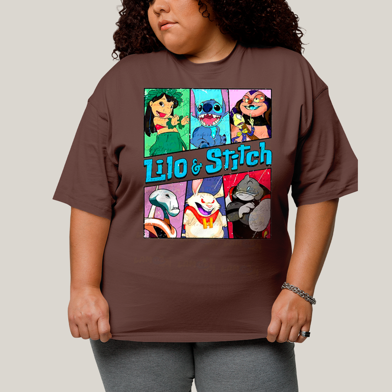 Camiseta Plus Size Algodão Unissex T shirt Lilo & Stitch Alienigenas
