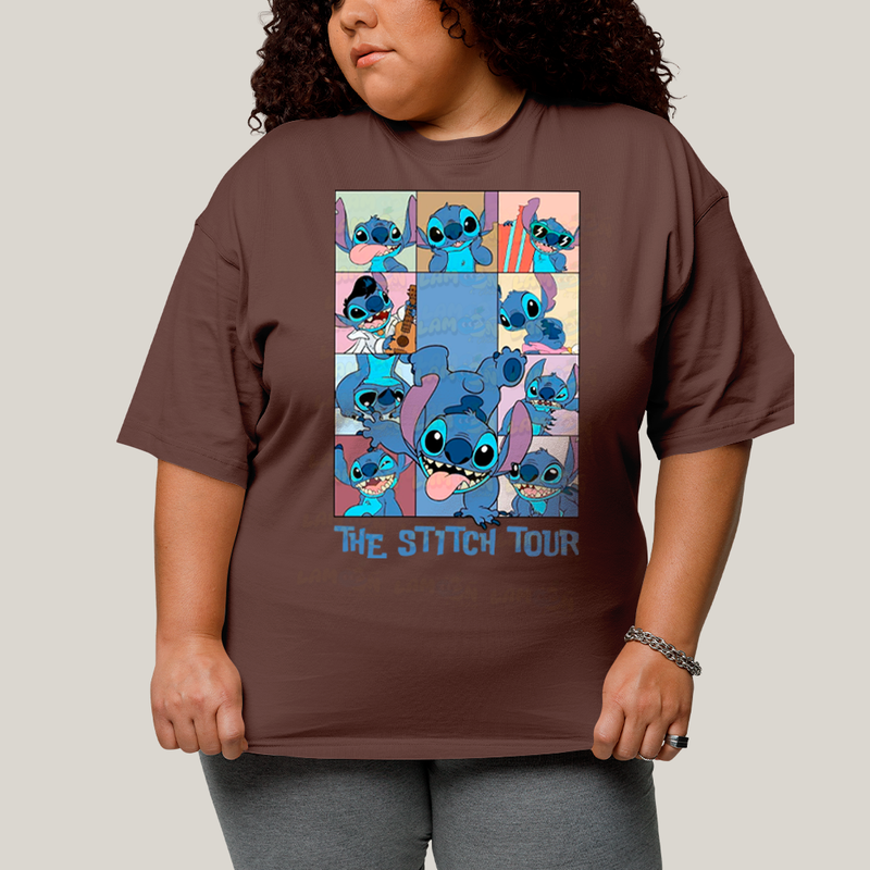 Camiseta Plus Size Algodão Unissex T shirt Lilo & Stitch The Stitch Tour