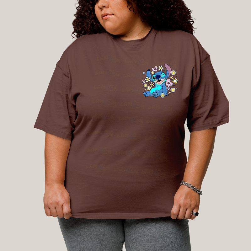 Camiseta Plus Size Algodão Unissex T shirt Lilo & Stitch Piscando FC