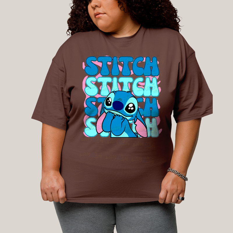 Camiseta Plus Size Algodão Unissex T shirt Lilo & Stitch Orelha Caida