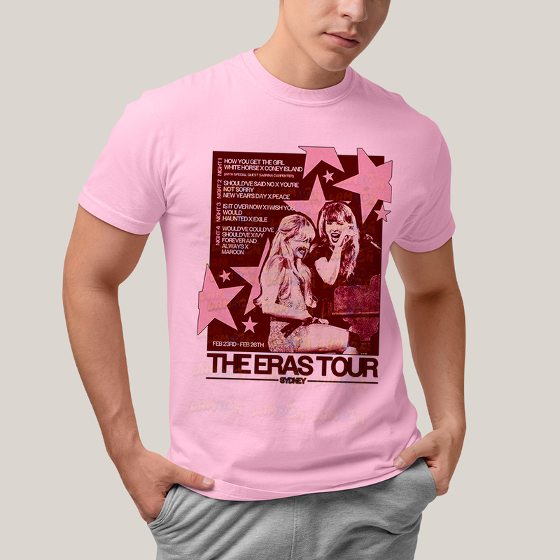 Camiseta Algodão Unissex T shirt  Sabrina Carpenter The Eras Tour Sydney Taylor Swift