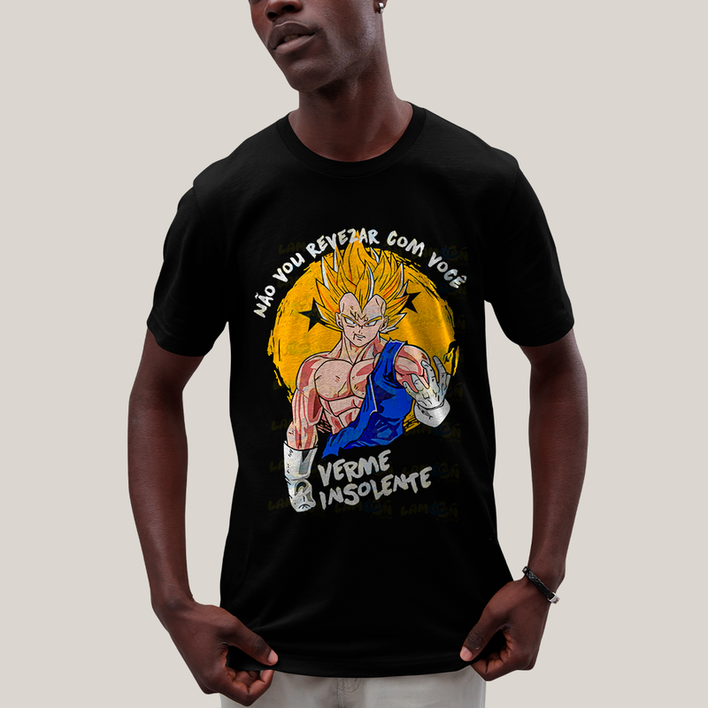 Camiseta Algodão Unissex T shirt - Vegeta Não Vou Revezar verme insolente dragonball