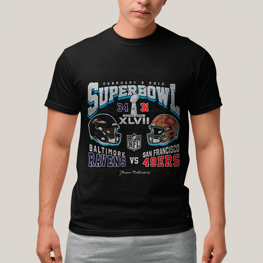 Camiseta Algodão Unissex T shirt - Superbowl Baltimore Ravens vs San Francisco 49ers futebol americano