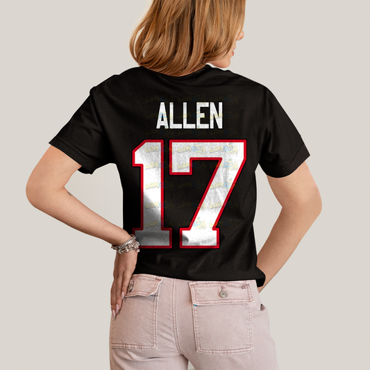 Camiseta Algodão Unissex T shirt -Josh Allen 17 Jogador de Futebol Americano FC