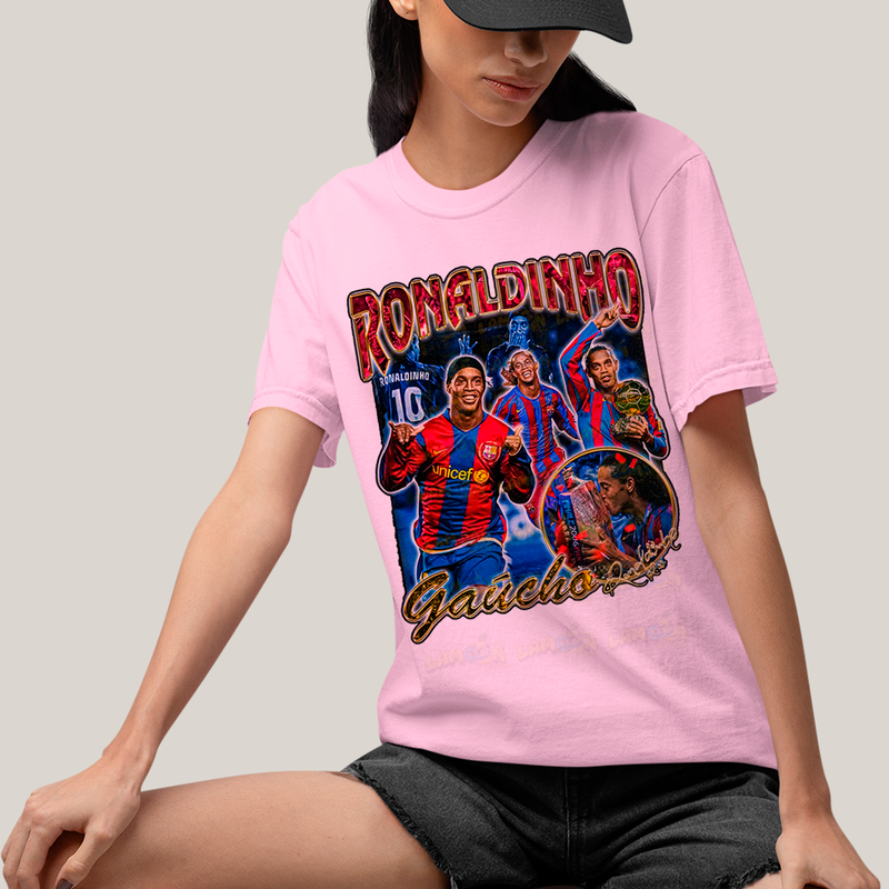 Camiseta Algodão Unissex T shirt Graphic Tee Ronaldinnho Gaúcho O Bruxo Jogador de Futebol Ronaldo