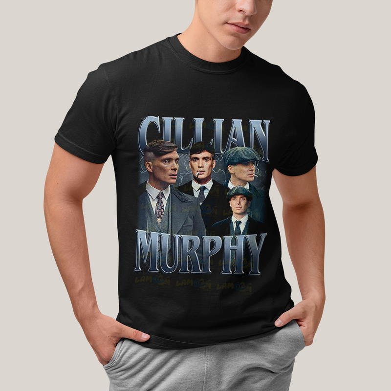 Camiseta Algodão Unissex T shirt - Cillian Murphy Peaky Blinders Cinzento