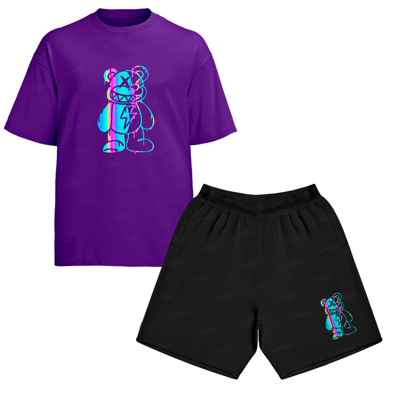 Kit Camiseta e Bermuda Tactel Urso Psicodélico