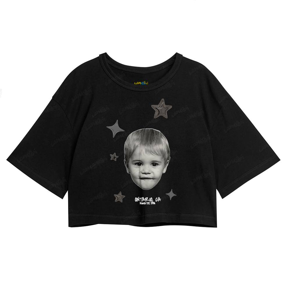 Cropped Oversized Algodão Justin Bieber Ontario Stars