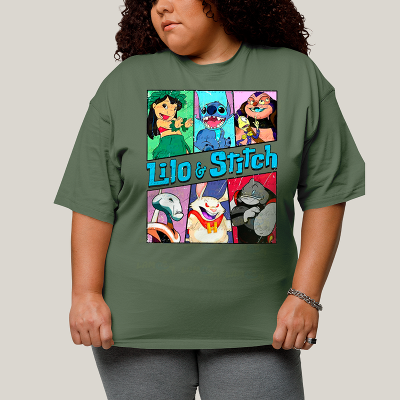 Camiseta Plus Size Algodão Unissex T shirt Lilo & Stitch Alienigenas