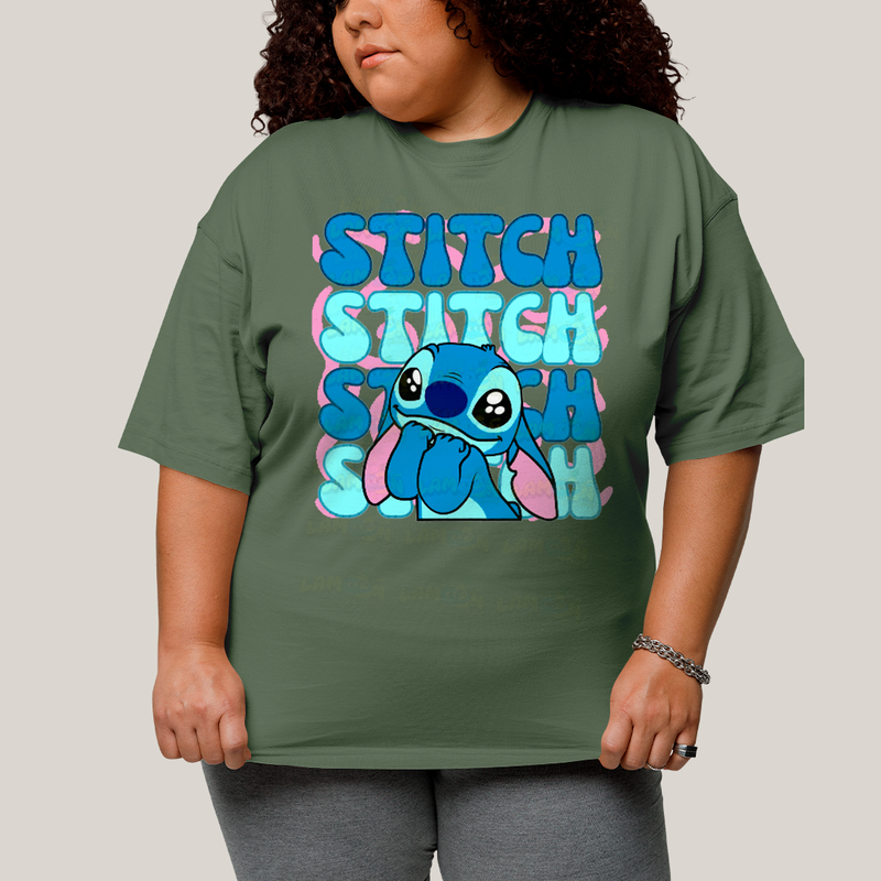 Camiseta Plus Size Algodão Unissex T shirt Lilo & Stitch Orelha Caida