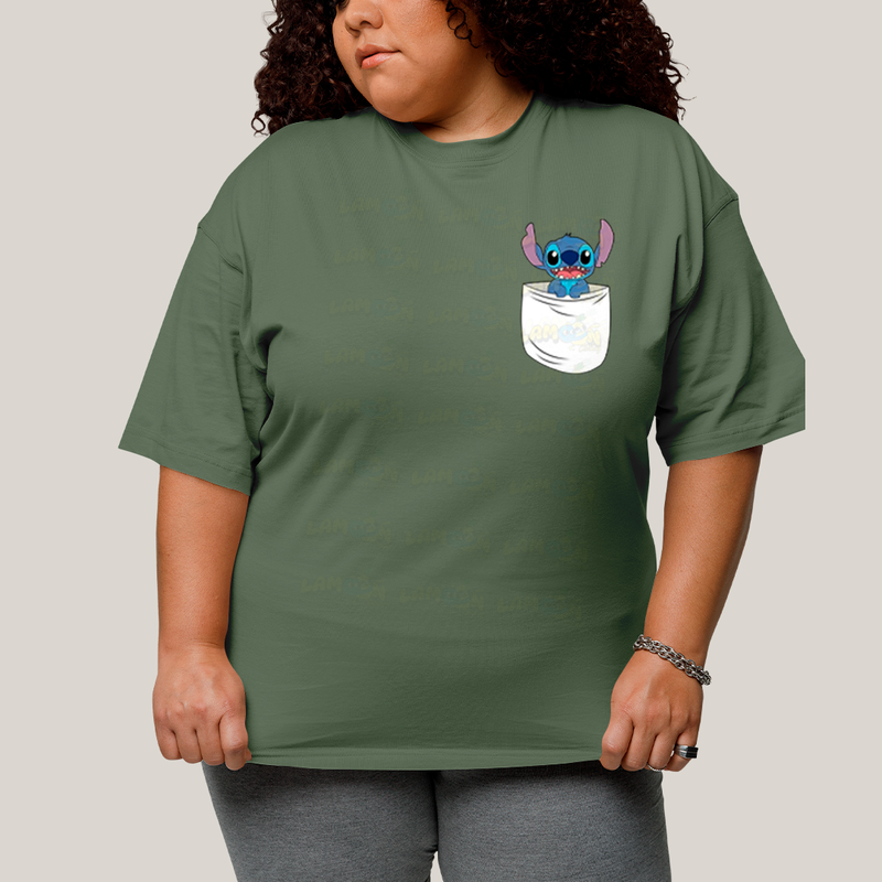 Camiseta Plus Size Algodão Unissex T shirt Lilo & Stitch Orelha Caida FC