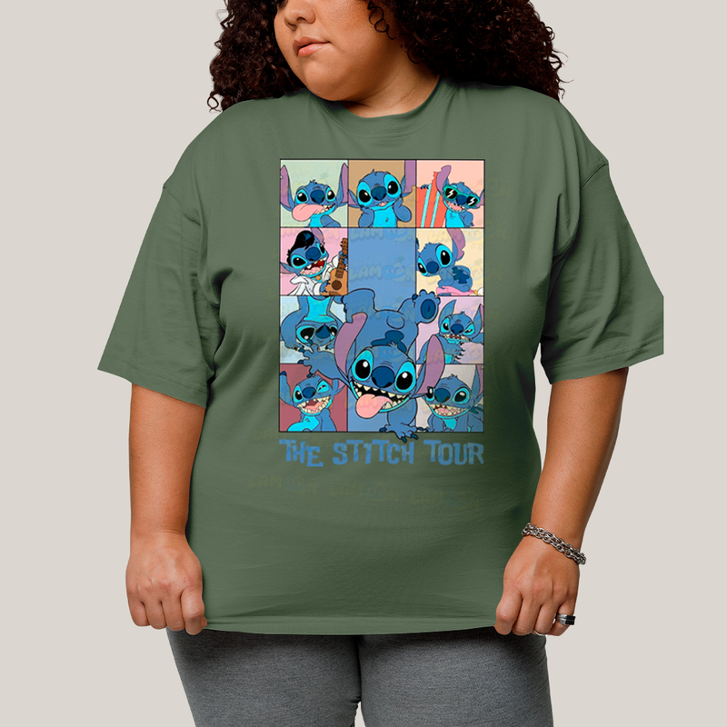 Camiseta Plus Size Algodão Unissex T shirt Lilo & Stitch The Stitch Tour