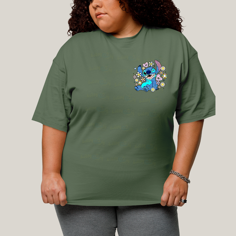 Camiseta Plus Size Algodão Unissex T shirt Lilo & Stitch Piscando FC
