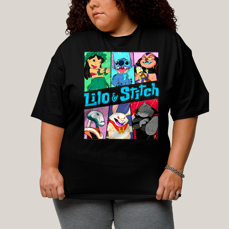 Camiseta Plus Size Algodão Unissex T shirt Lilo & Stitch Alienigenas