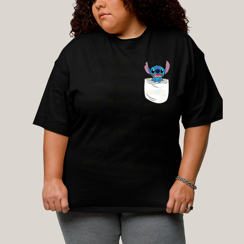 Camiseta Plus Size Algodão Unissex T shirt Lilo & Stitch Orelha Caida FC