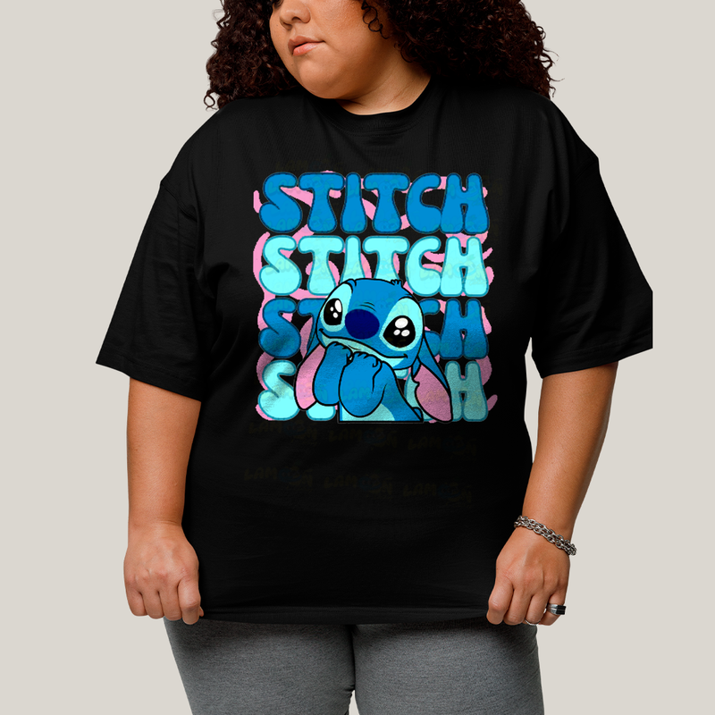Camiseta Plus Size Algodão Unissex T shirt Lilo & Stitch Orelha Caida