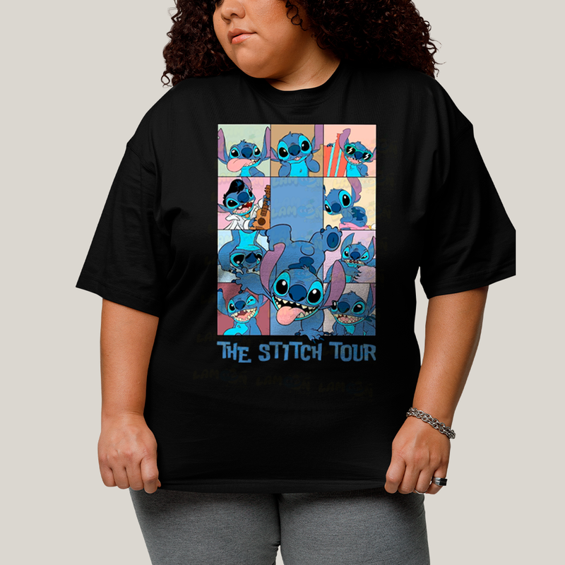 Camiseta Plus Size Algodão Unissex T shirt Lilo & Stitch The Stitch Tour