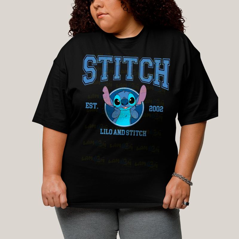 Camiseta Plus Size Algodão Unissex T shirt Lilo & Stitch Est.2002