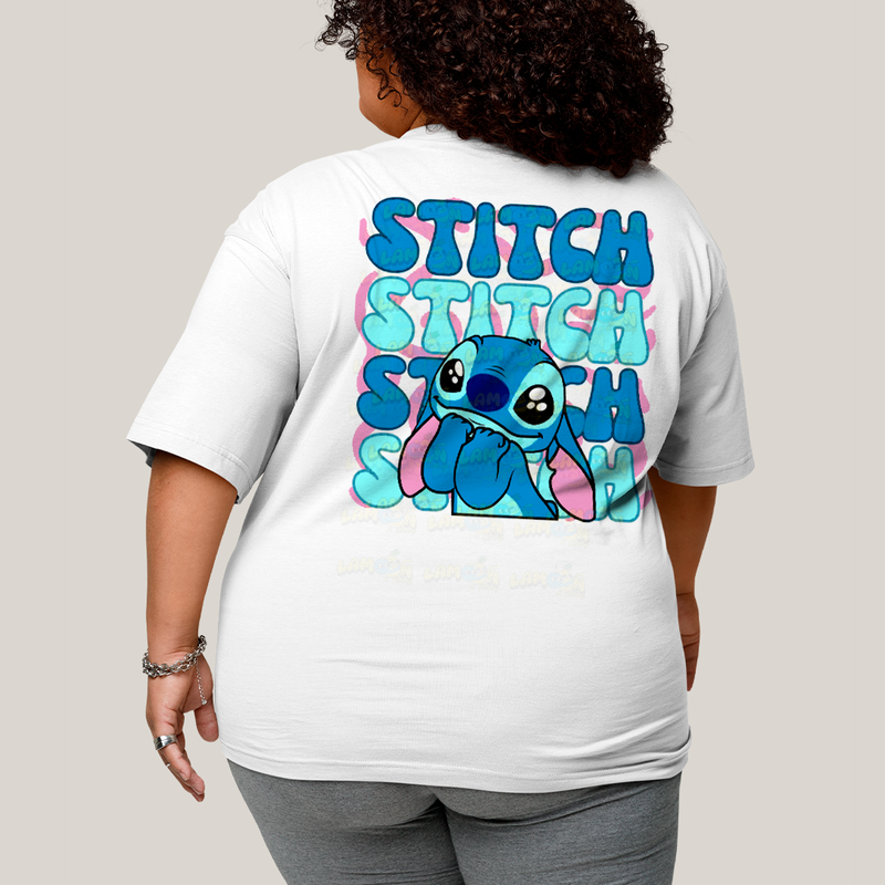 Camiseta Plus Size Algodão Unissex T shirt Lilo & Stitch Orelha Caida FC