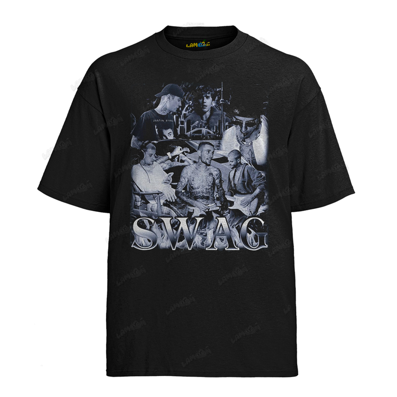 Camiseta Algodão Justin Bieber Swag Black White