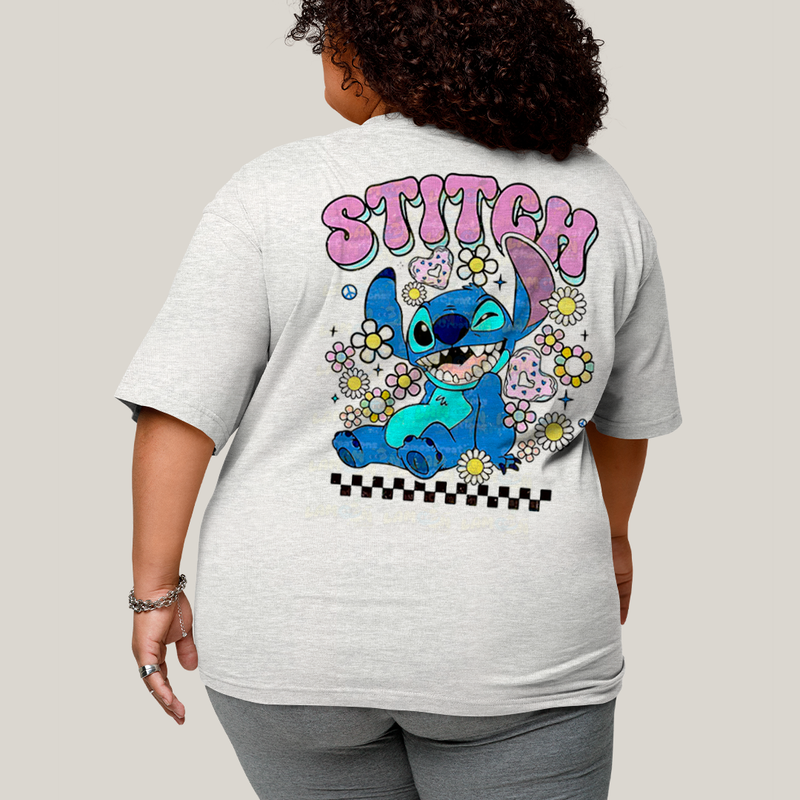 Camiseta Plus Size Algodão Unissex T shirt Lilo & Stitch Piscando FC