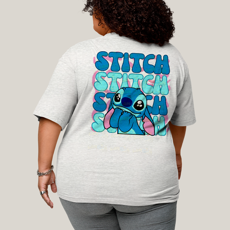Camiseta Plus Size Algodão Unissex T shirt Lilo & Stitch Orelha Caida FC