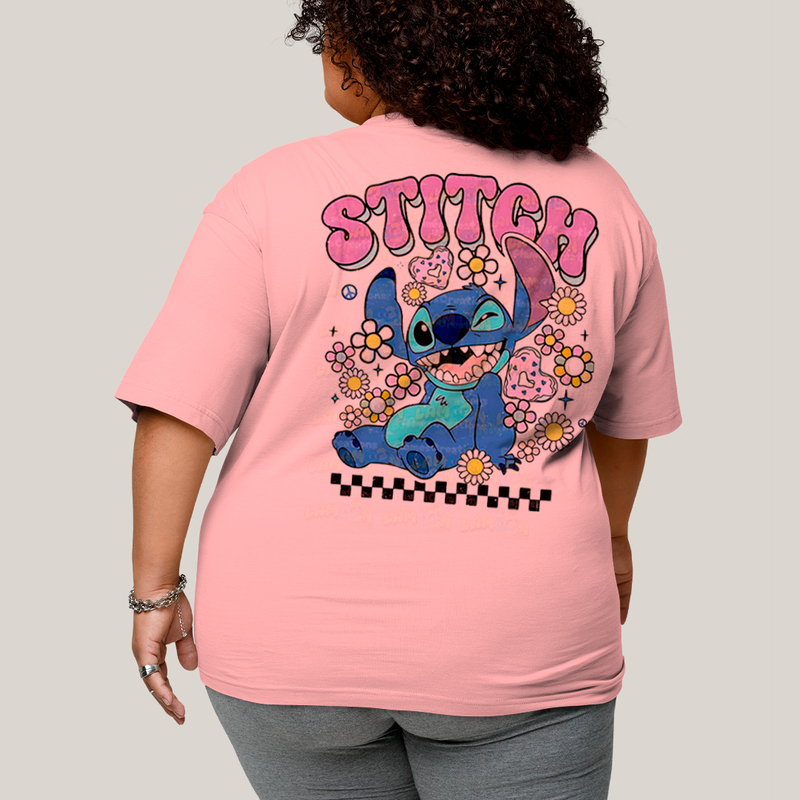 Camiseta Plus Size Algodão Unissex T shirt Lilo & Stitch Piscando FC