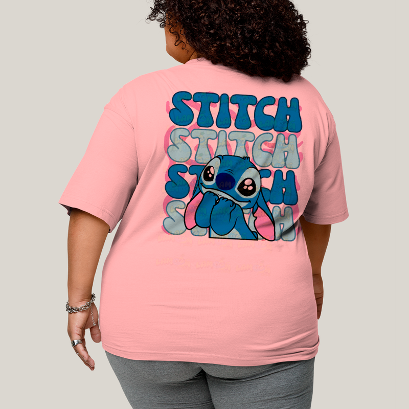 Camiseta Plus Size Algodão Unissex T shirt Lilo & Stitch Orelha Caida FC