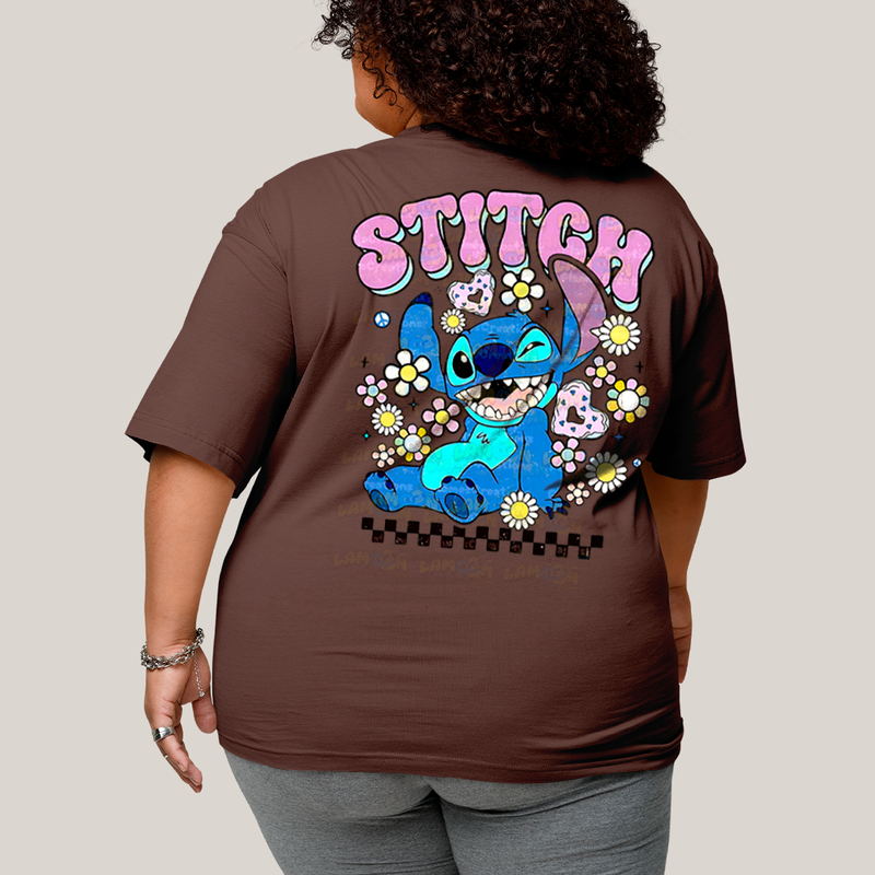Camiseta Plus Size Algodão Unissex T shirt Lilo & Stitch Piscando FC