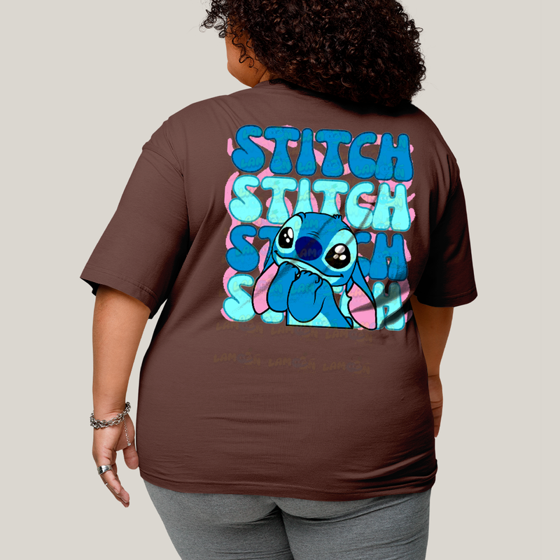 Camiseta Plus Size Algodão Unissex T shirt Lilo & Stitch Orelha Caida FC