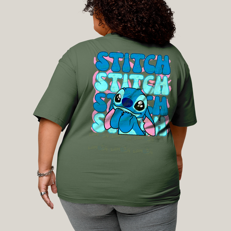 Camiseta Plus Size Algodão Unissex T shirt Lilo & Stitch Orelha Caida FC