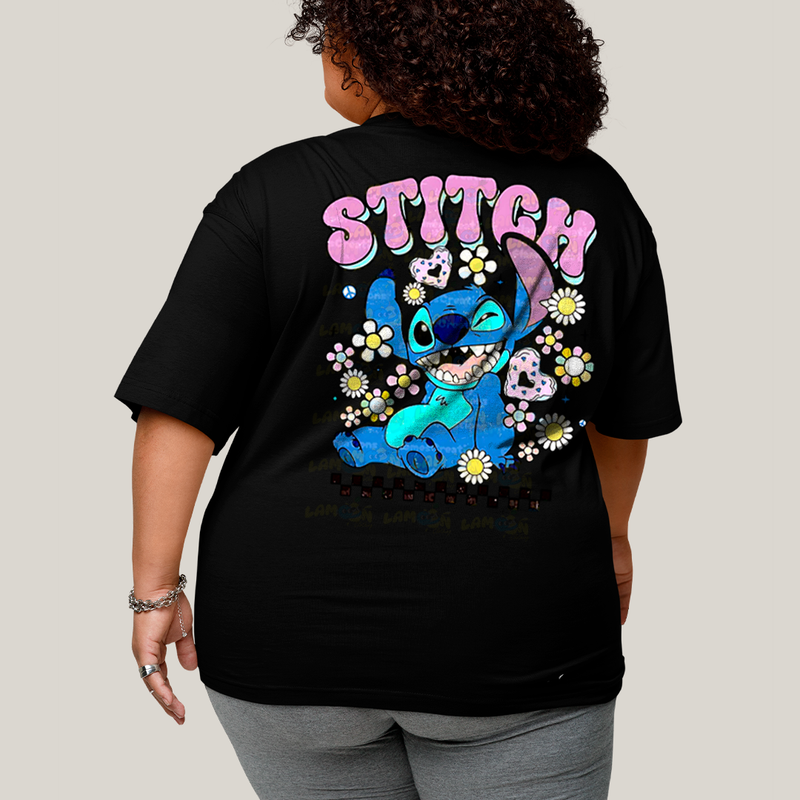 Camiseta Plus Size Algodão Unissex T shirt Lilo & Stitch Piscando FC