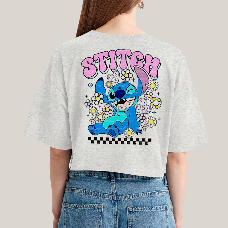 Cropped Oversized Algodão Unissex T shirt Lilo & Stitch Piscando FC