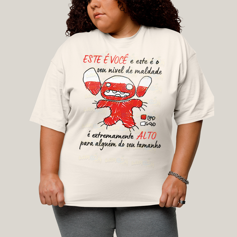 Camiseta Plus Size Algodão Unissex T shirt Lilo & Stitch Seu Nível de Maldade