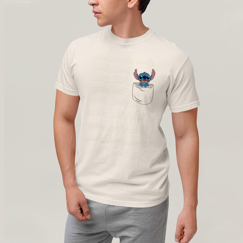 Camiseta Algodão Unissex T shirt Lilo & Stitch Bolso