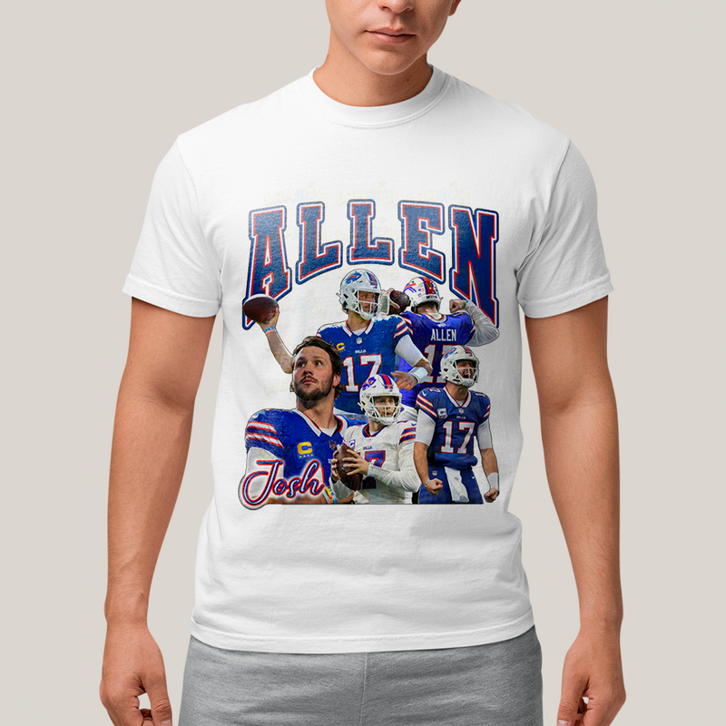 Camiseta Algodão Unissex T shirt -Josh Allen 17 Jogador de Futebol Americano FC