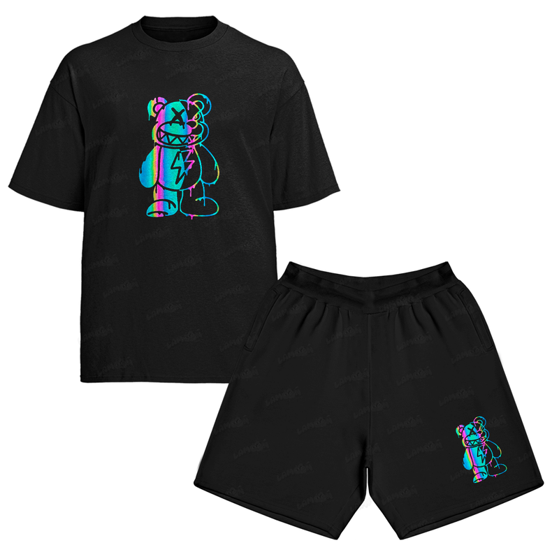 Kit Camiseta e Bermuda Tactel Urso Psicodélico