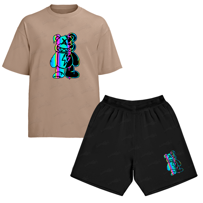 Kit Camiseta e Bermuda Tactel Urso Psicodélico