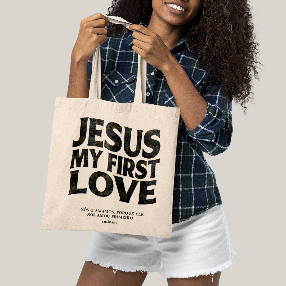Sacola Ecobag Bolsa 38X40 Algodão Cru Jesus My First Love