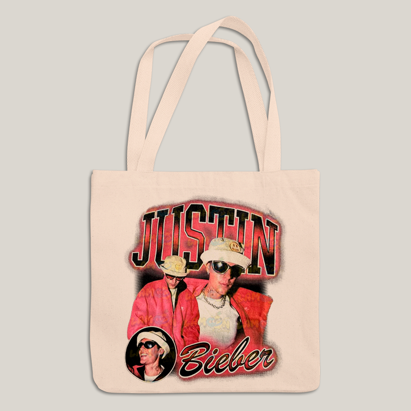 Sacola Ecobag Bolsa 38X40 Algodão Cru Graphic Tee Justin Bieber Vermelho