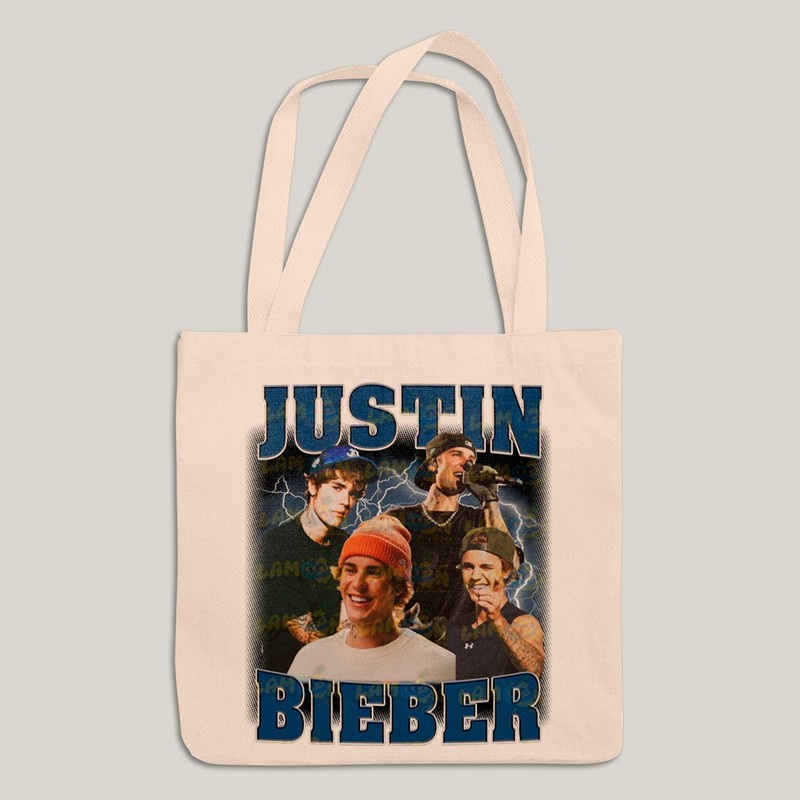Sacola Ecobag Bolsa 38X40 Algodão Cru Graphic Tee Justin Bieber Azul