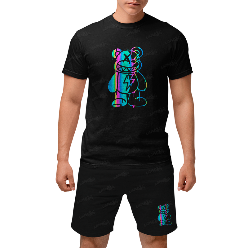 Kit Camiseta e Bermuda Tactel Urso Psicodélico