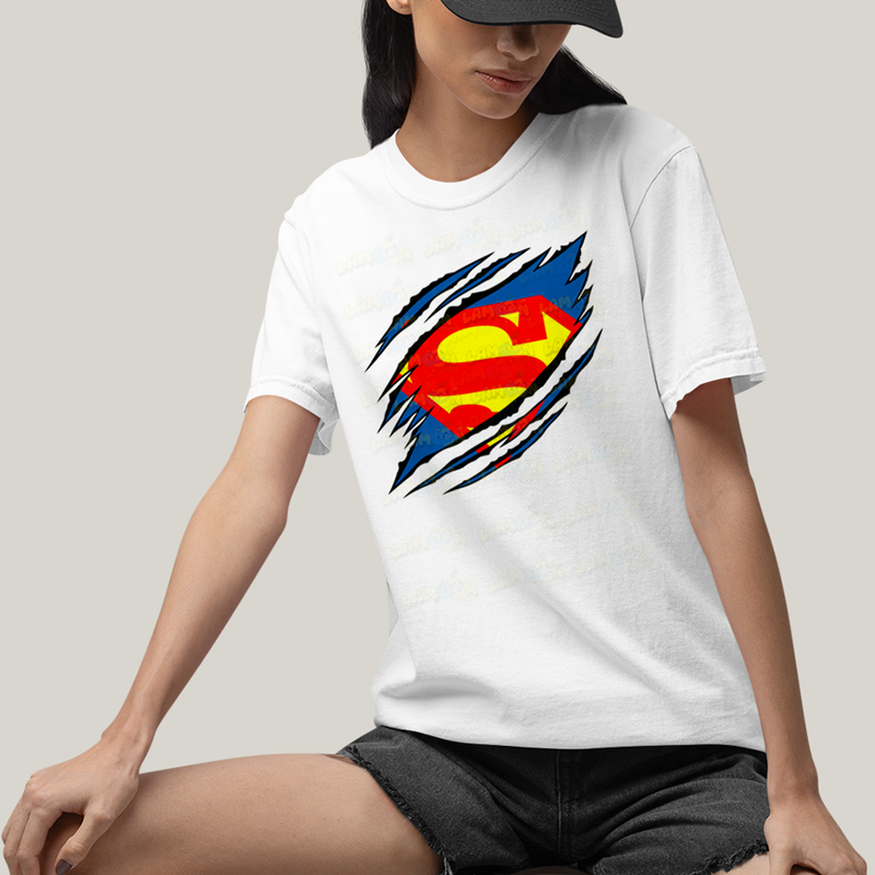 Camiseta Algodão Unissex T shirt Superman Logo Rasgada