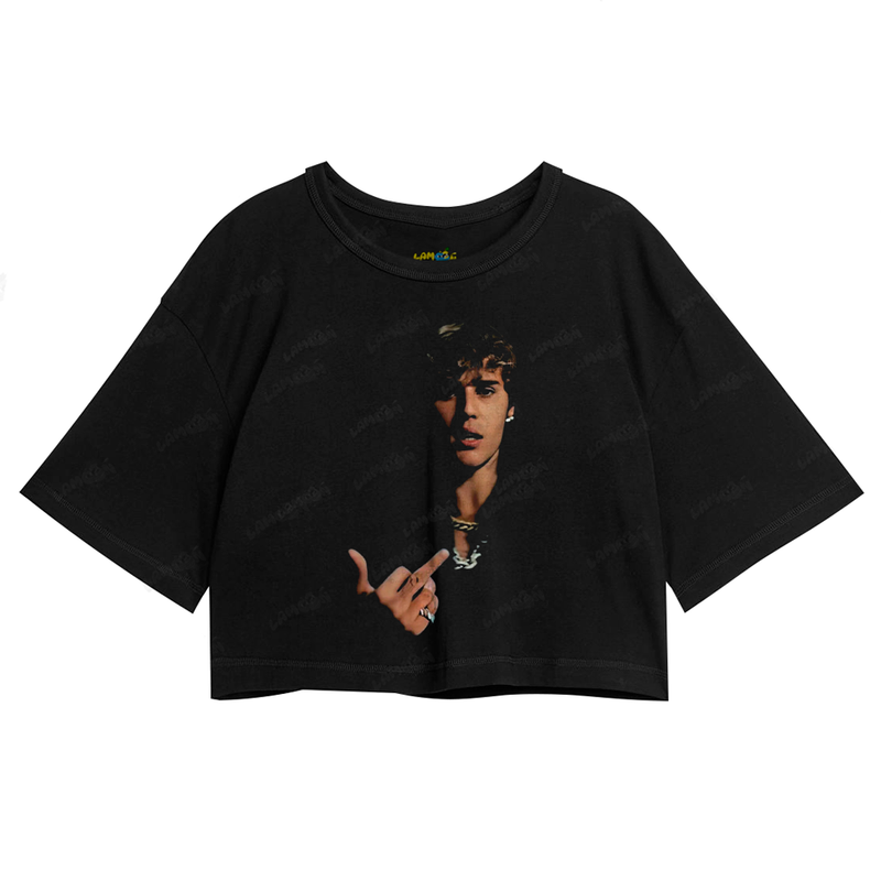 Cropped Oversized Algodão Justin Bieber Dedo do Meio