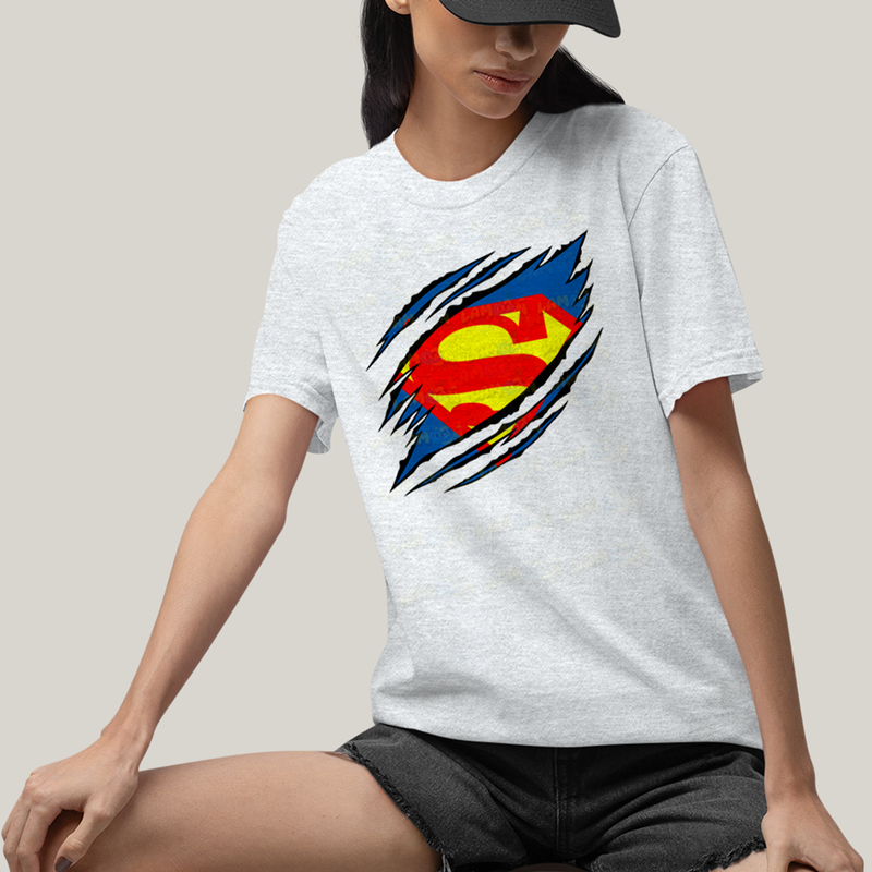 Camiseta Algodão Unissex T shirt Superman Logo Rasgada