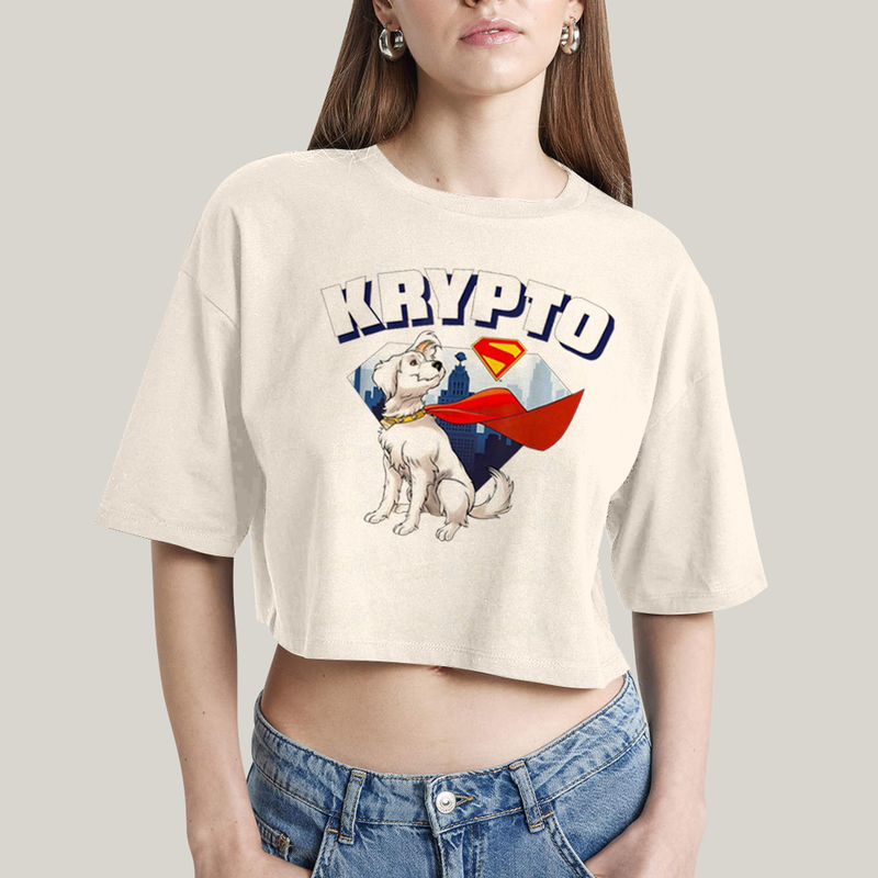 Cropped Oversized Algodão Unissex T shirt Superman Krypto Superdog