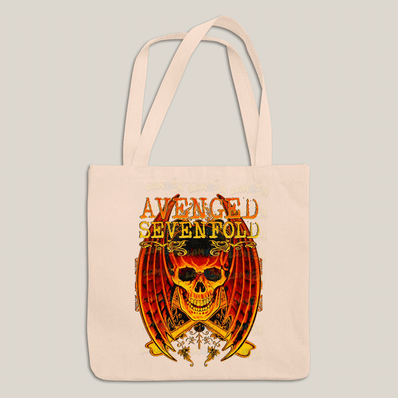 Sacola Ecobag Bolsa 38X40 Algodão- Avenged Sevenfold Esqueleto de Asas Laranja